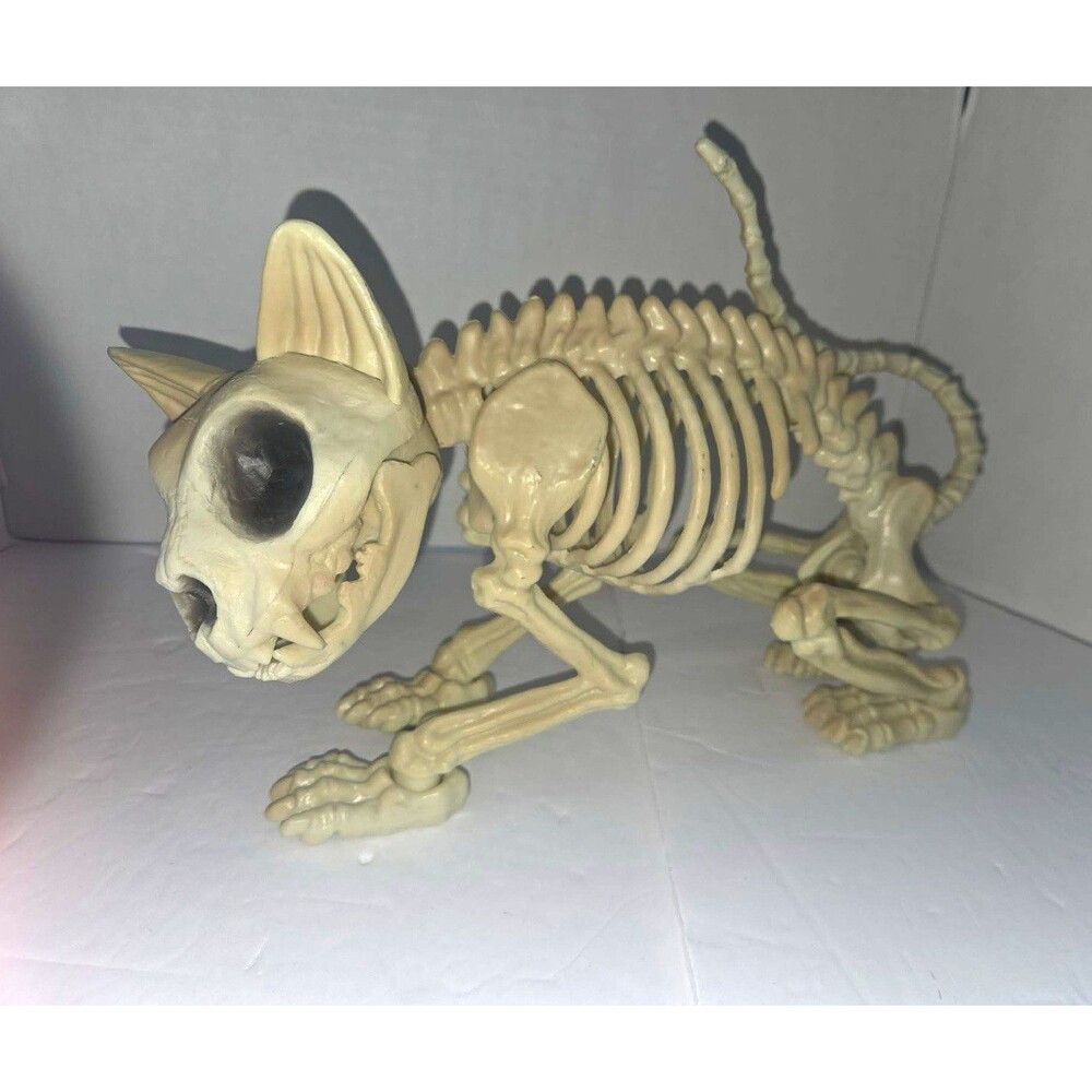 Halloween Skeleton Cat Figurine Beige Plastic Freestanding Decor